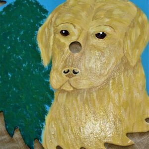 Hand Crafted Yellow Lab Dog Painting On 10" Saw Blade